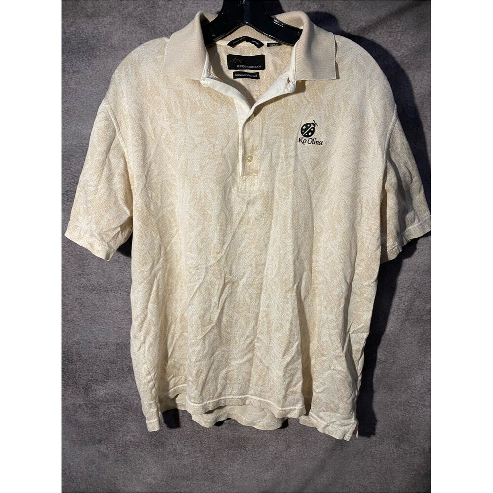 Greg Norman Ko Olina Resort Golf Polo Shirt Mens Medium Beige Mercerized Cotton